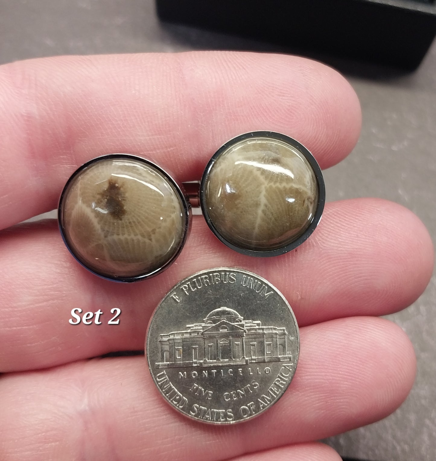 Petoskey Stone Cufflinks Handmade Textured Brass or Stainless Steel Settings