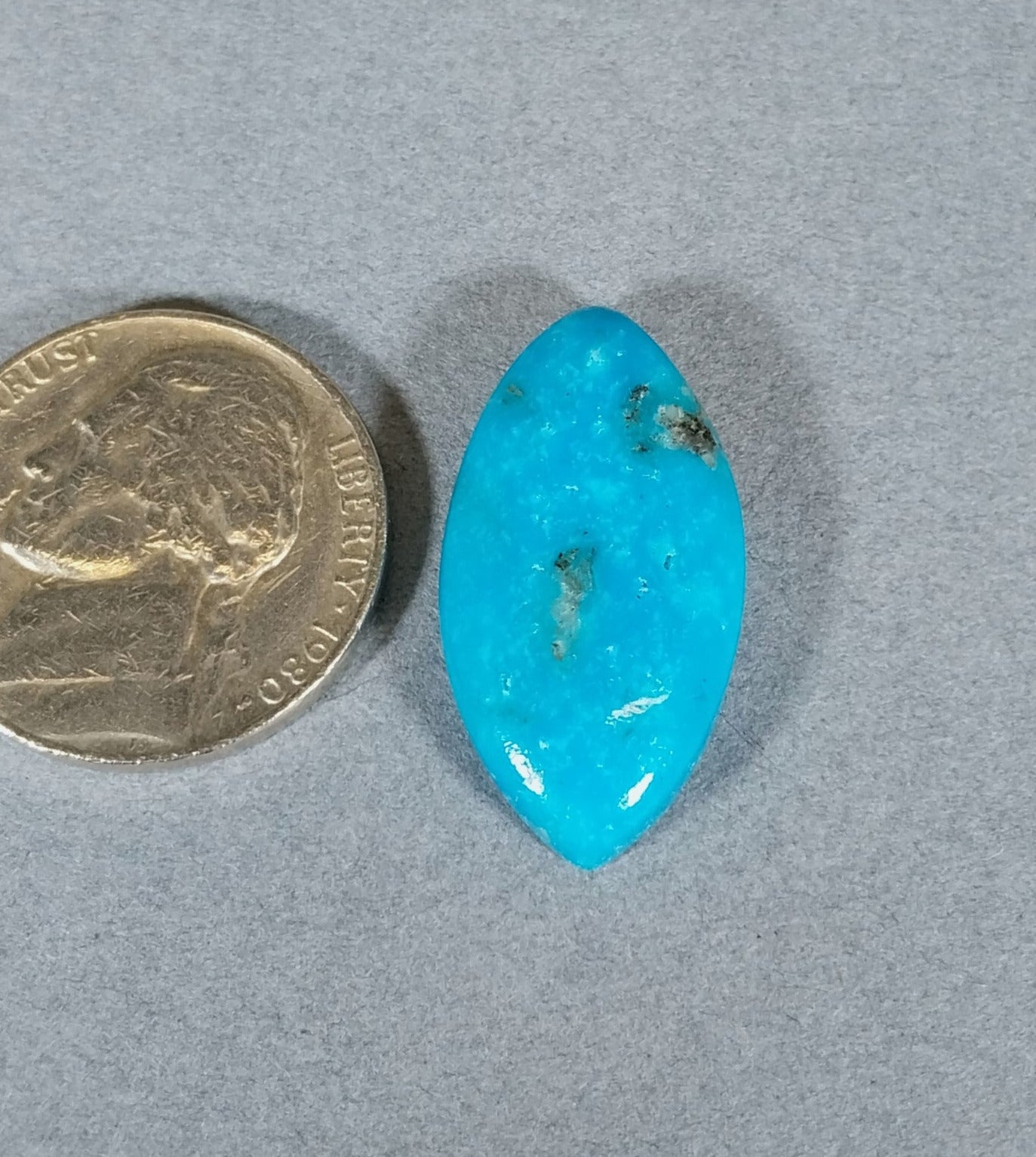 Turquoise Cabochon, Kingman AZ turquoise, Bright Blue and Black Turquoise, Marquise Teardrop
