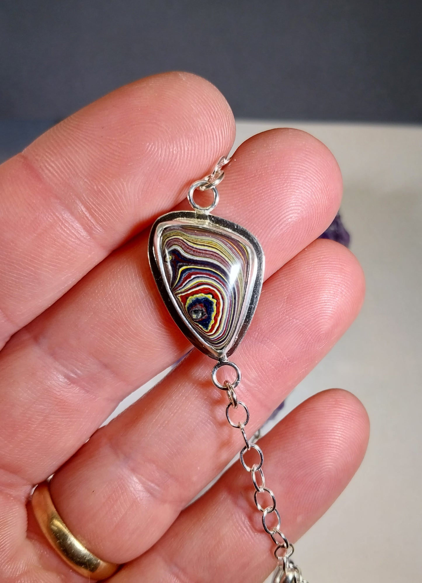 Fordite Bracelet, Silver Solid 925, Fordite Jewelry, Vette Fordite