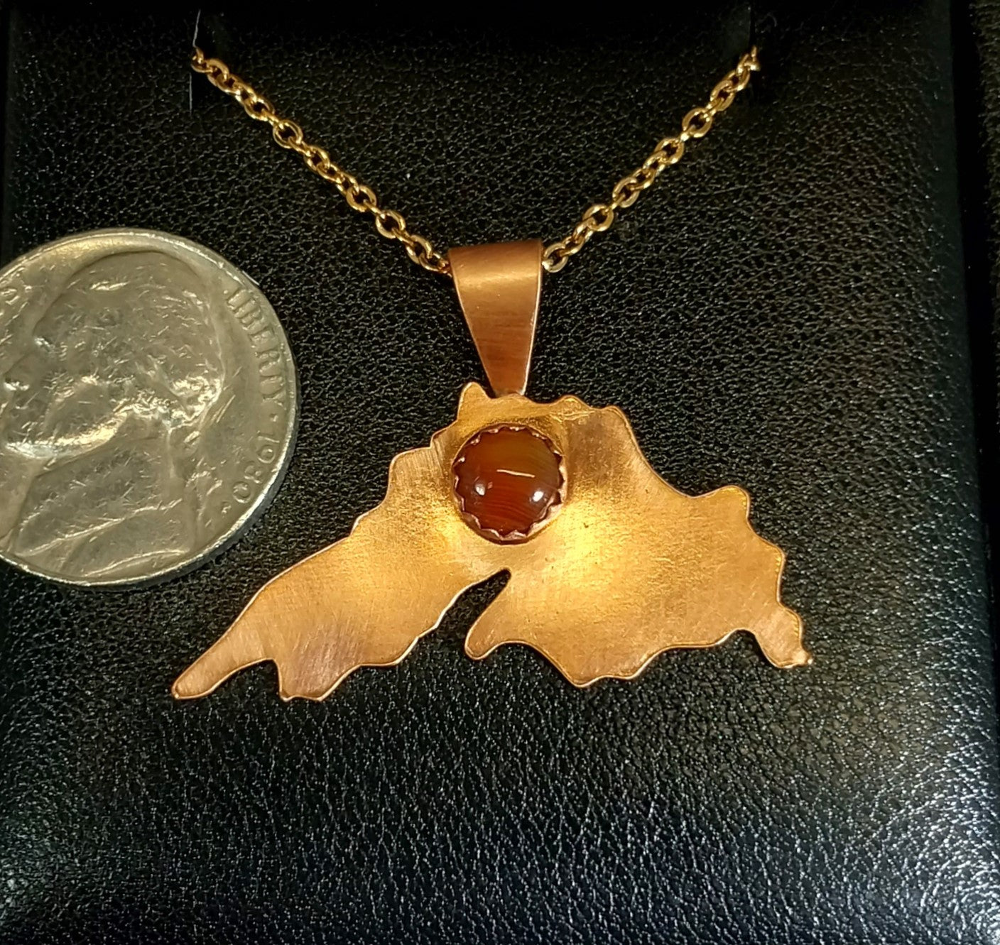Lake Superior Necklace, Copper With Lake Superior Agate, Stainless Steel Chain, W/O