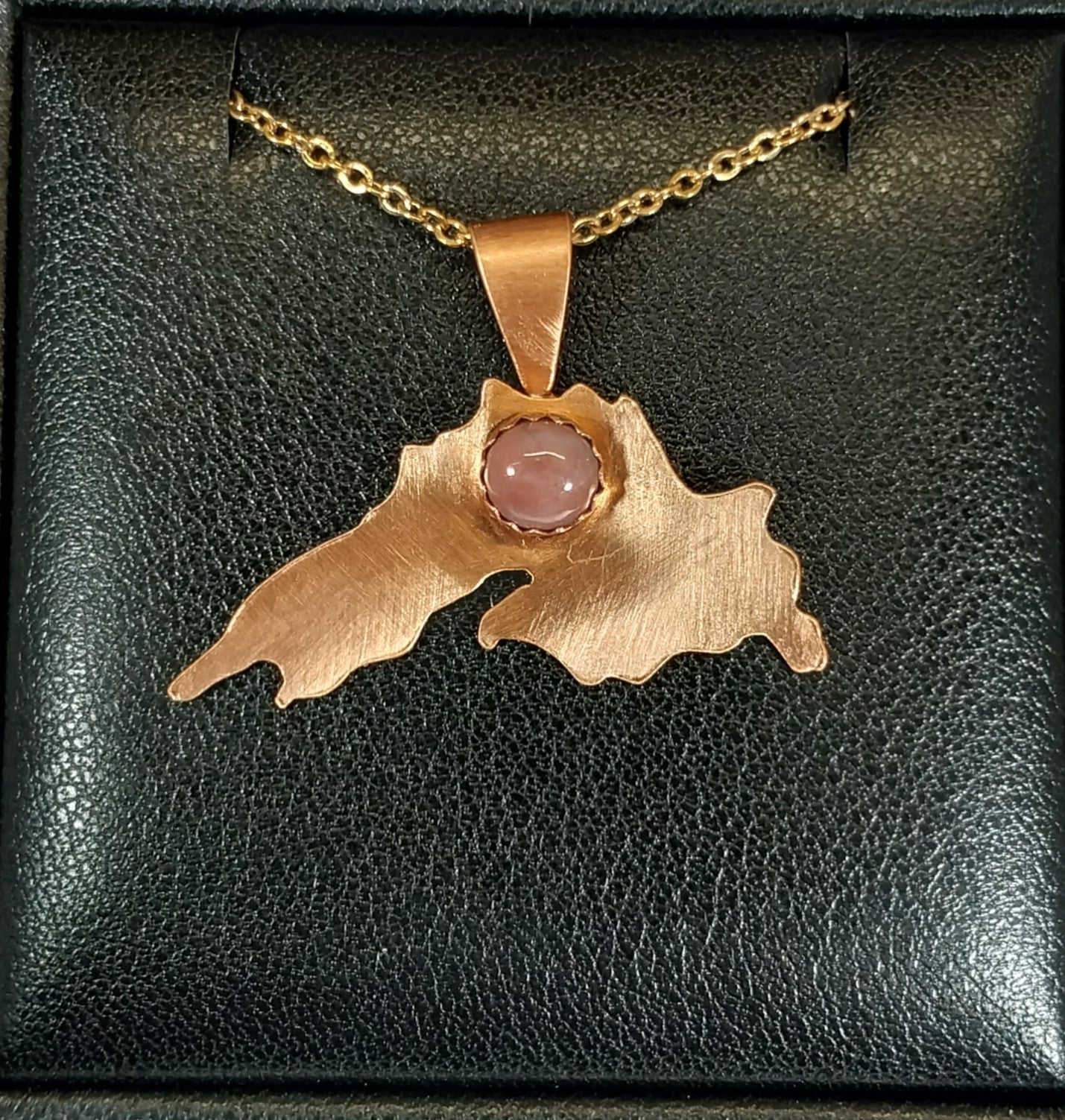 Lake Superior Necklace, Copper With Pink Lake Superior Prehnite, Choice of Chain, W/O