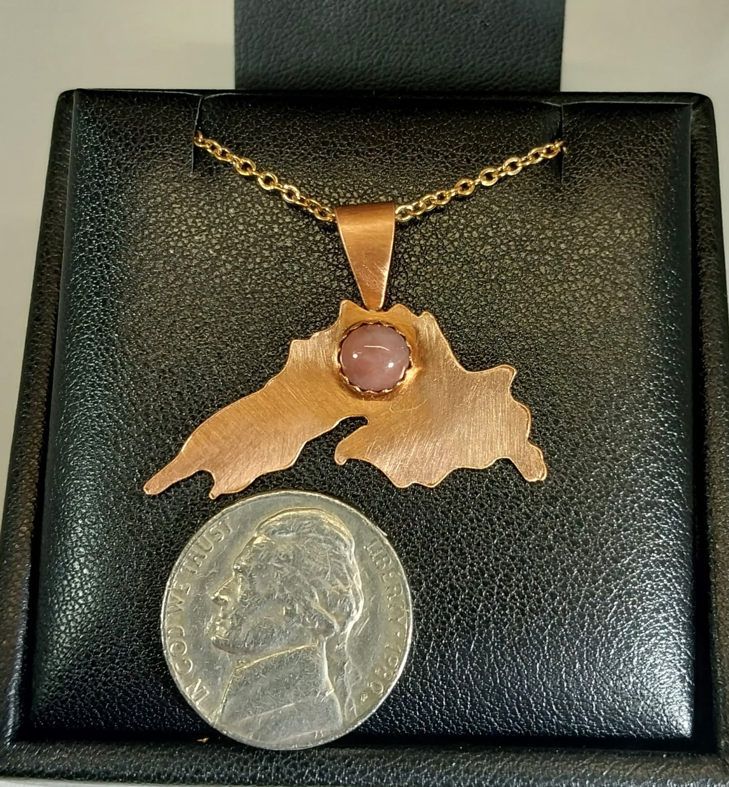 Lake Superior Necklace, Copper With Pink Lake Superior Prehnite, Choice of Chain, W/O