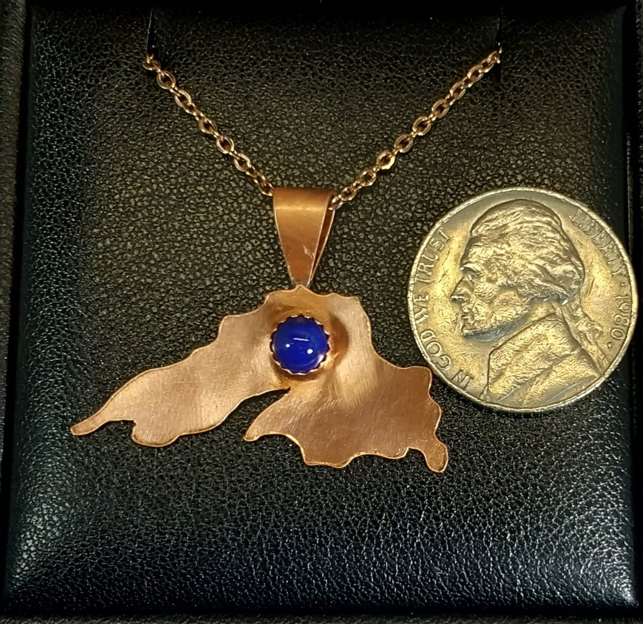 Lake Superior Necklace, Copper With Deep Blue Lapis Lazuli, Choice of Chain, W/O