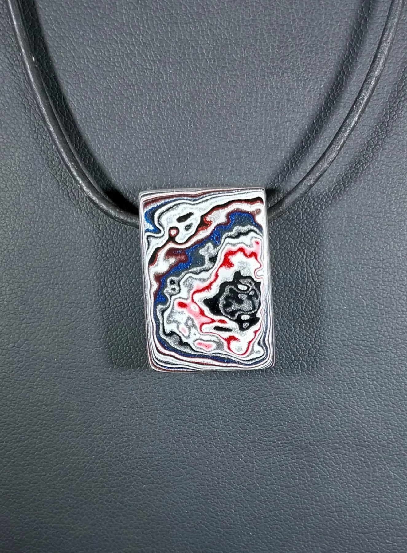 Michigan Fordite Bead Necklace with Black Leather Cord