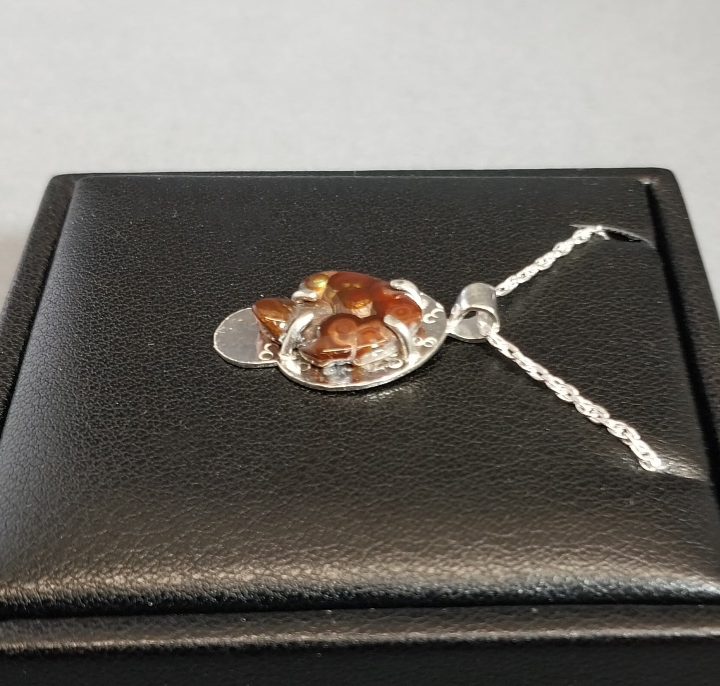 Fire Agate Necklace in Solid Silver Mushroom Shape
