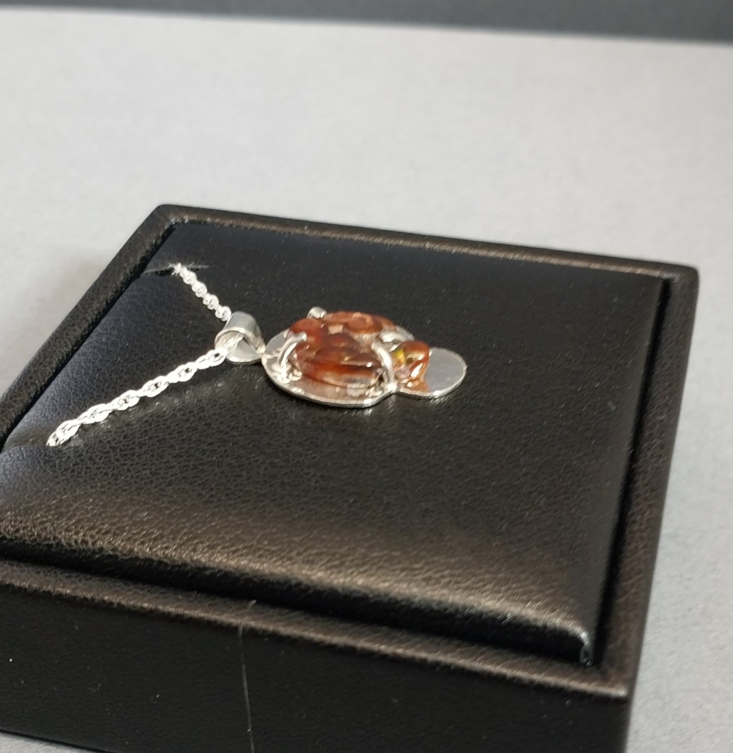 Fire Agate Necklace in Solid Silver Mushroom Shape