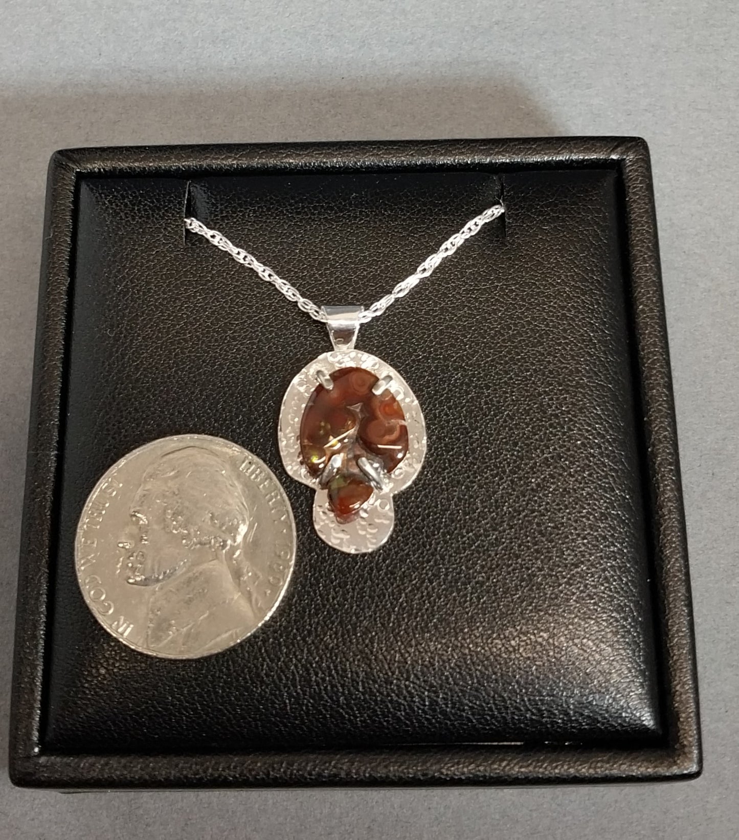 Fire Agate Necklace in Solid Silver Mushroom Shape