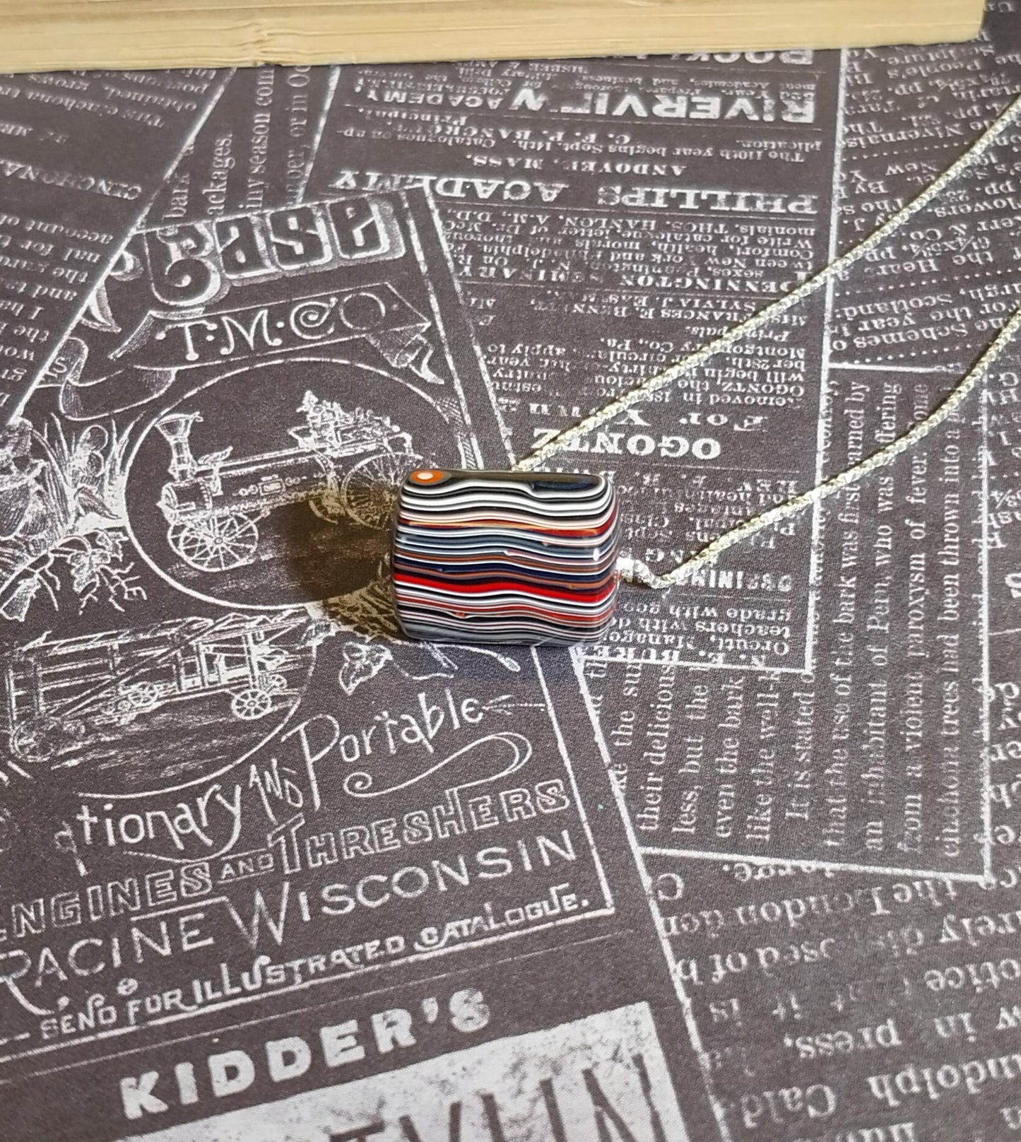 Fordite Necklace Troll Bead Style with Sterling Chain