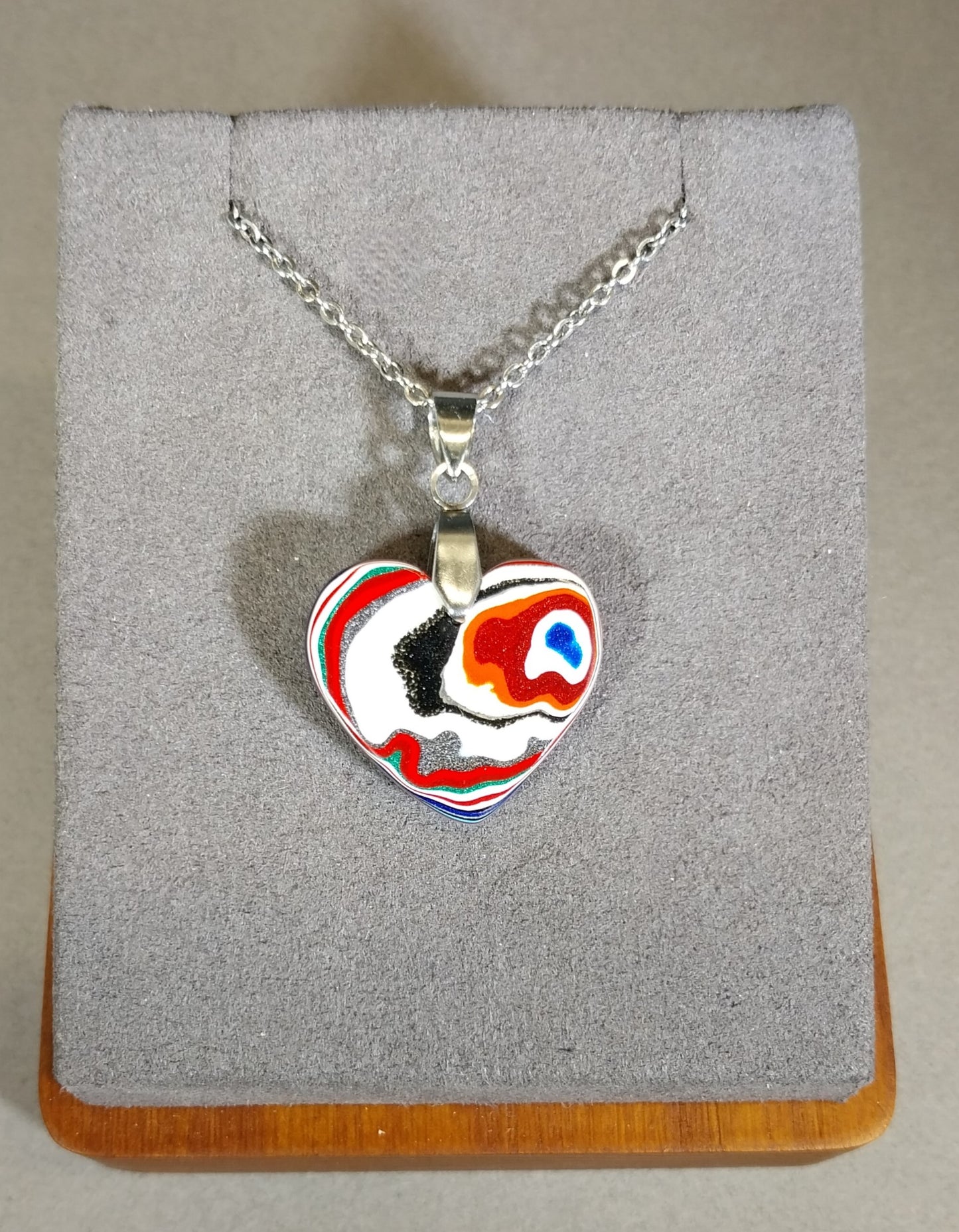 Fordite Necklace, Solid Sterling Silver Bail and Chain, Heart Necklace, Valentine Heart, Ohio Motor Agate Pendant