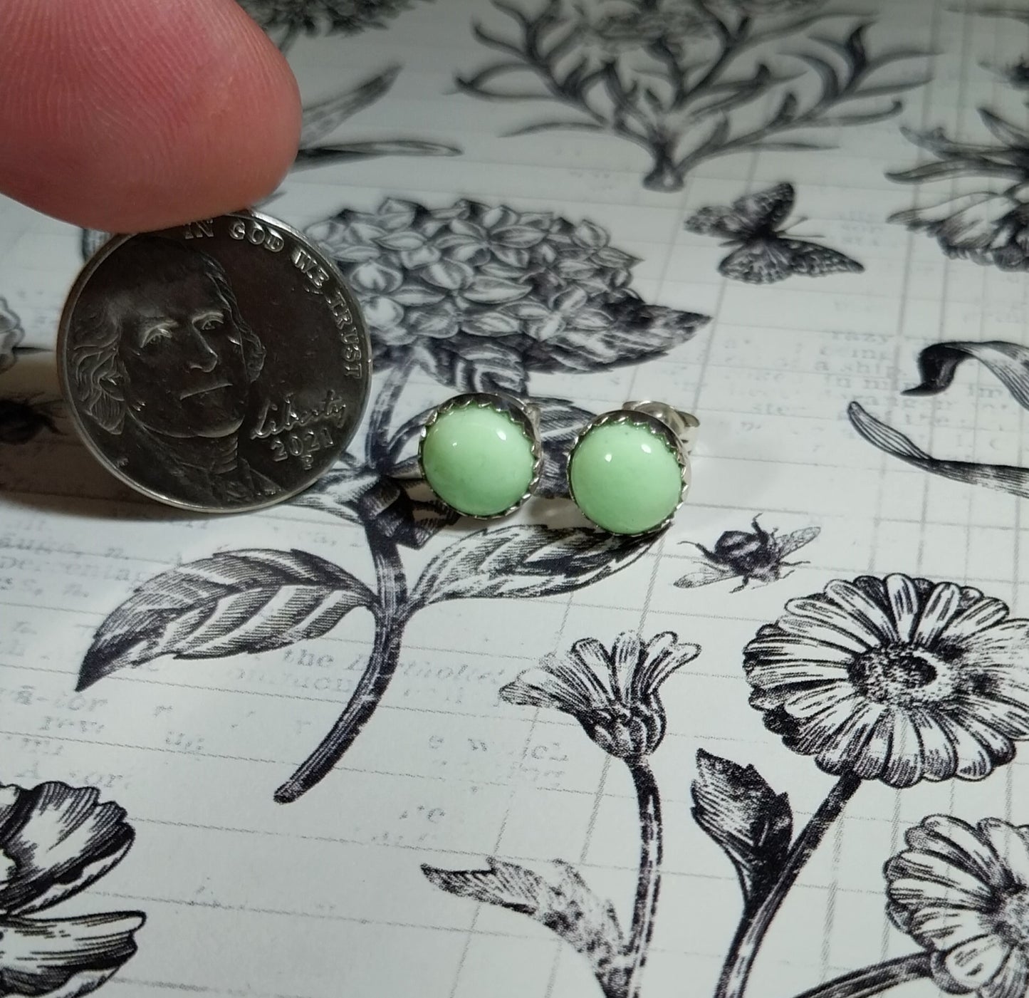Chrysoprase Earrings, Natural Lime Green Color, in Sterling Silver