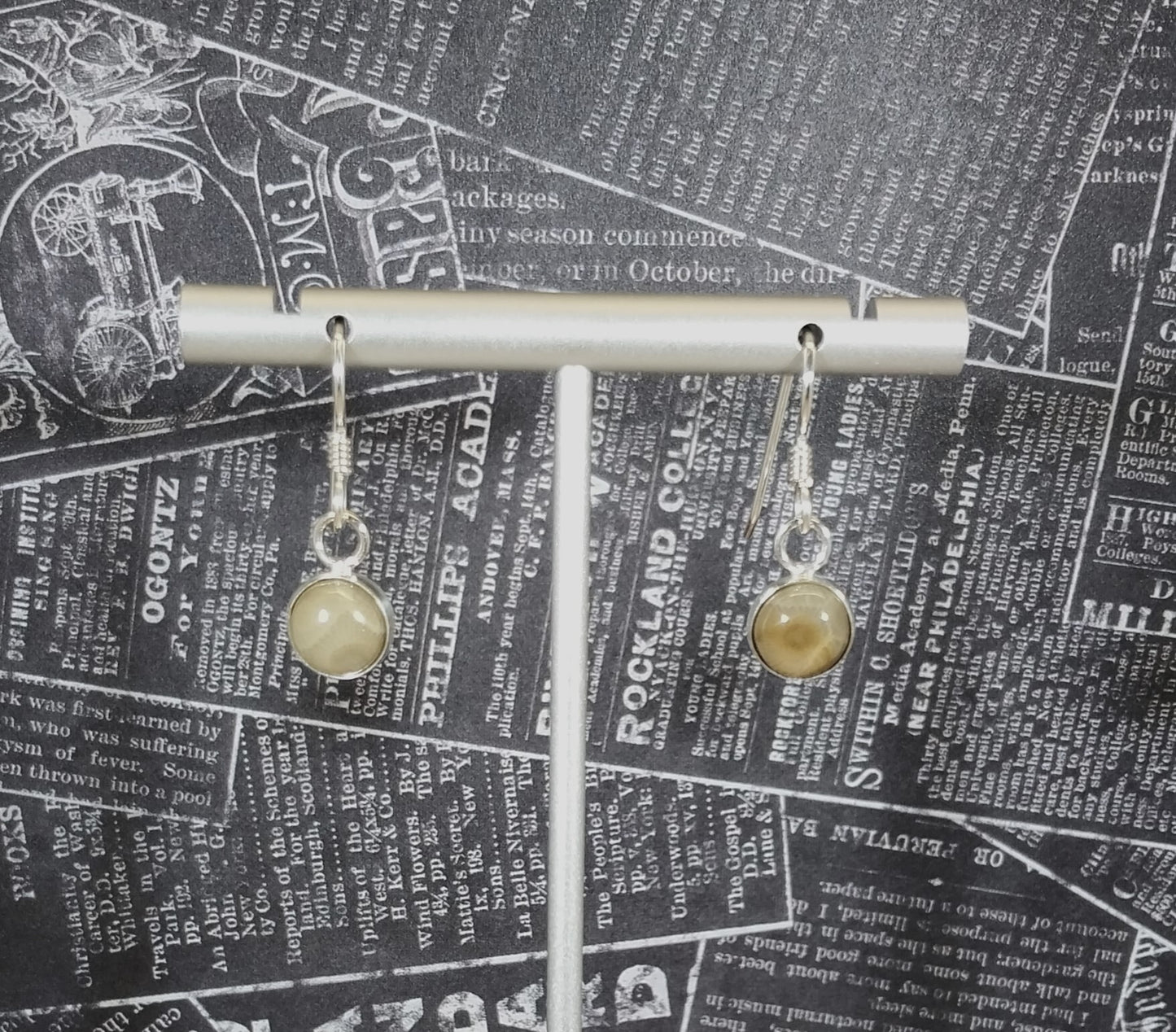 Petoskey Stone Earrings Little Domed Round Stones in Solid Sterling Silver