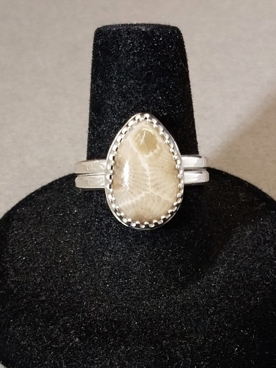 Petoskey Stone Ring, Size 7 Adjustable Michigan Petoskey Stone