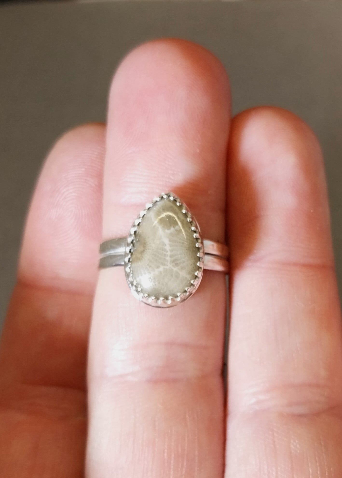 Petoskey Stone Ring, Size 7 Adjustable Michigan Petoskey Stone