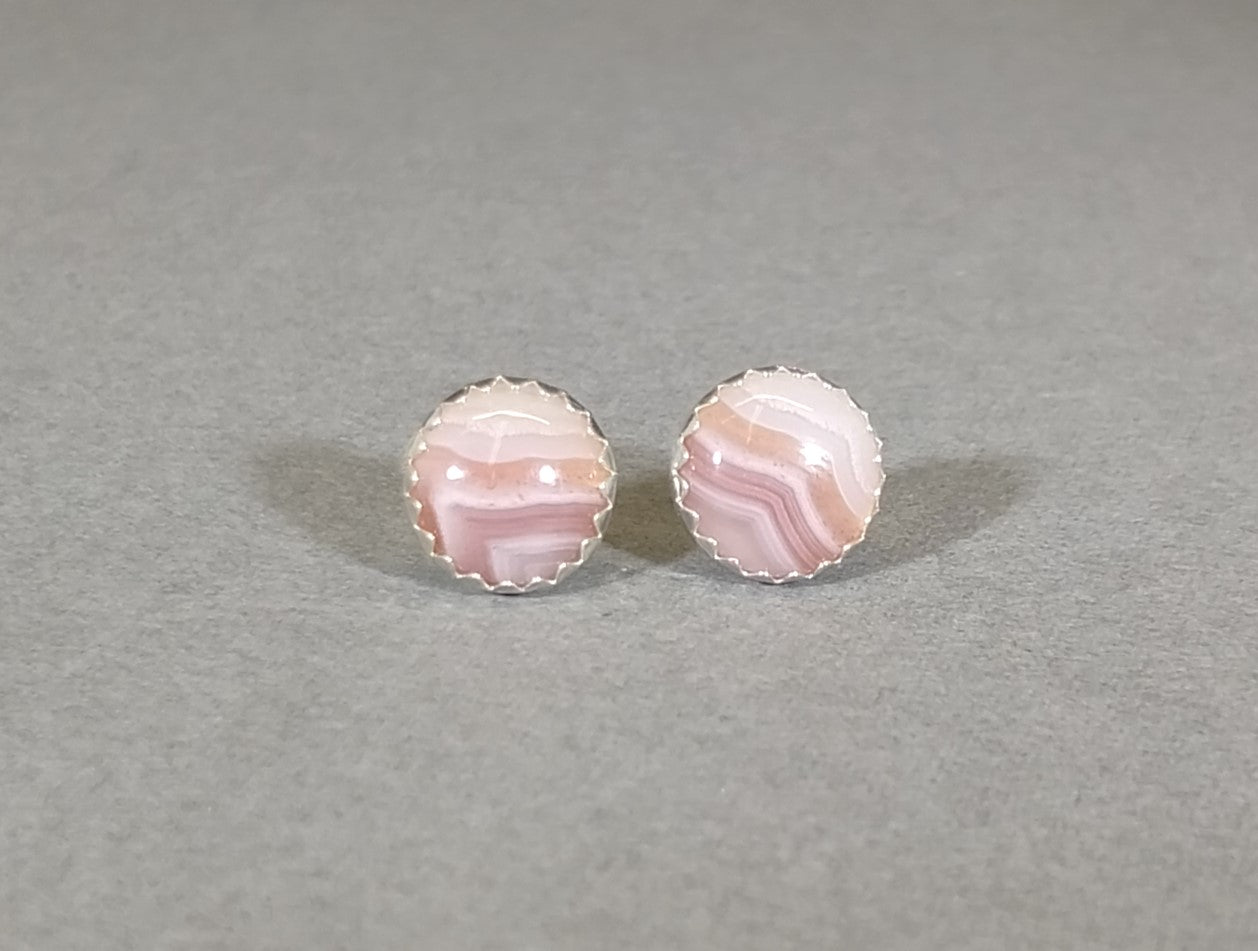 Laguna Agate Silver Stud Earrings, Natural Pink Agate Earring, Agate Silver Earrings, Premium Agate Earring