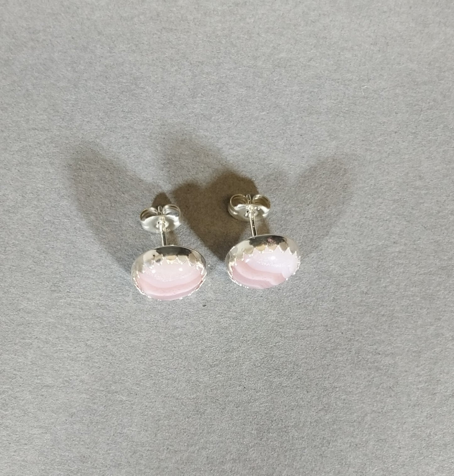 Laguna Agate Silver Stud Earrings, Natural Pink Agate Earring, Agate Silver Earrings, Premium Agate Earring