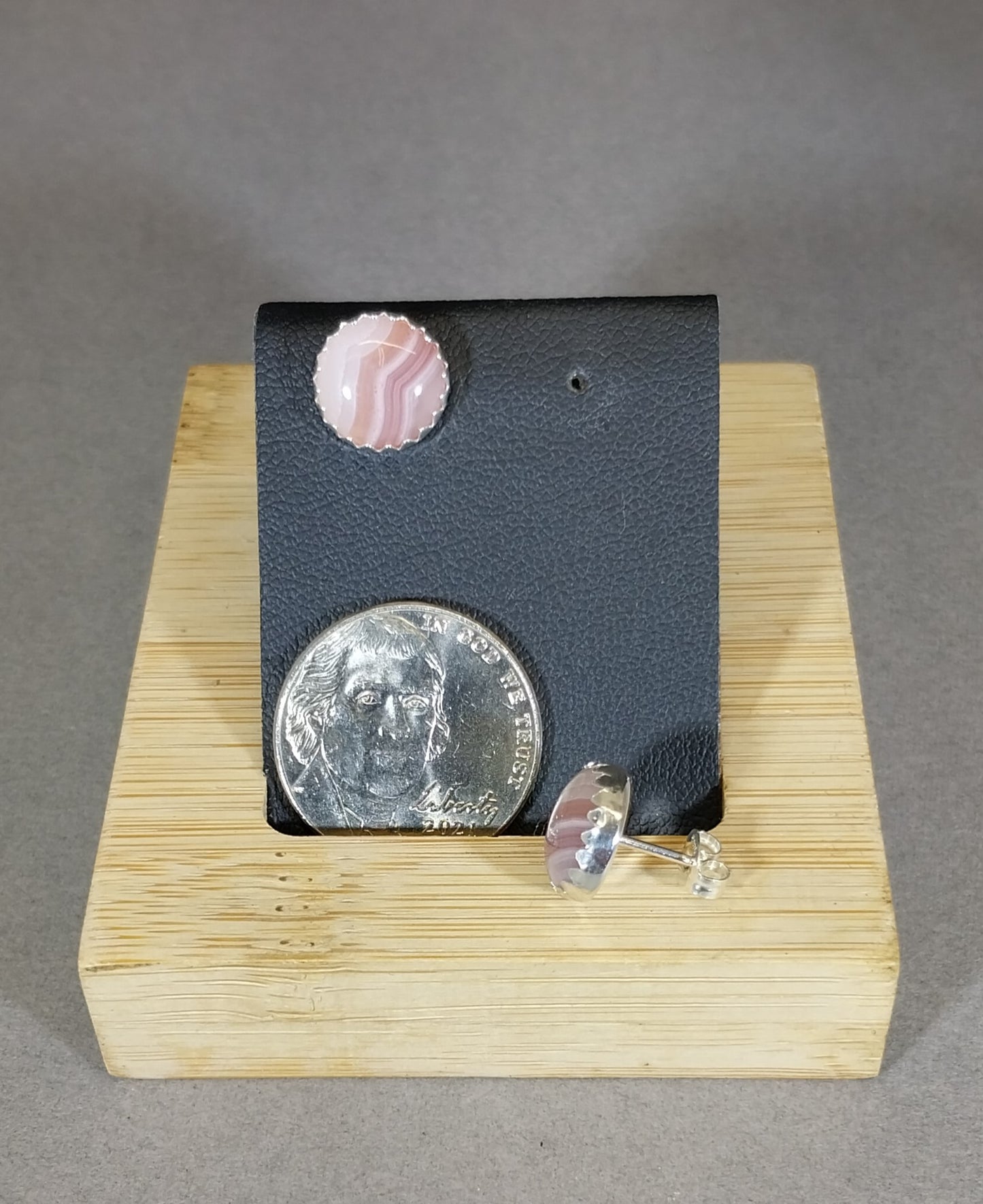 Laguna Agate Silver Stud Earrings, Natural Pink Agate Earring, Agate Silver Earrings, Premium Agate Earring