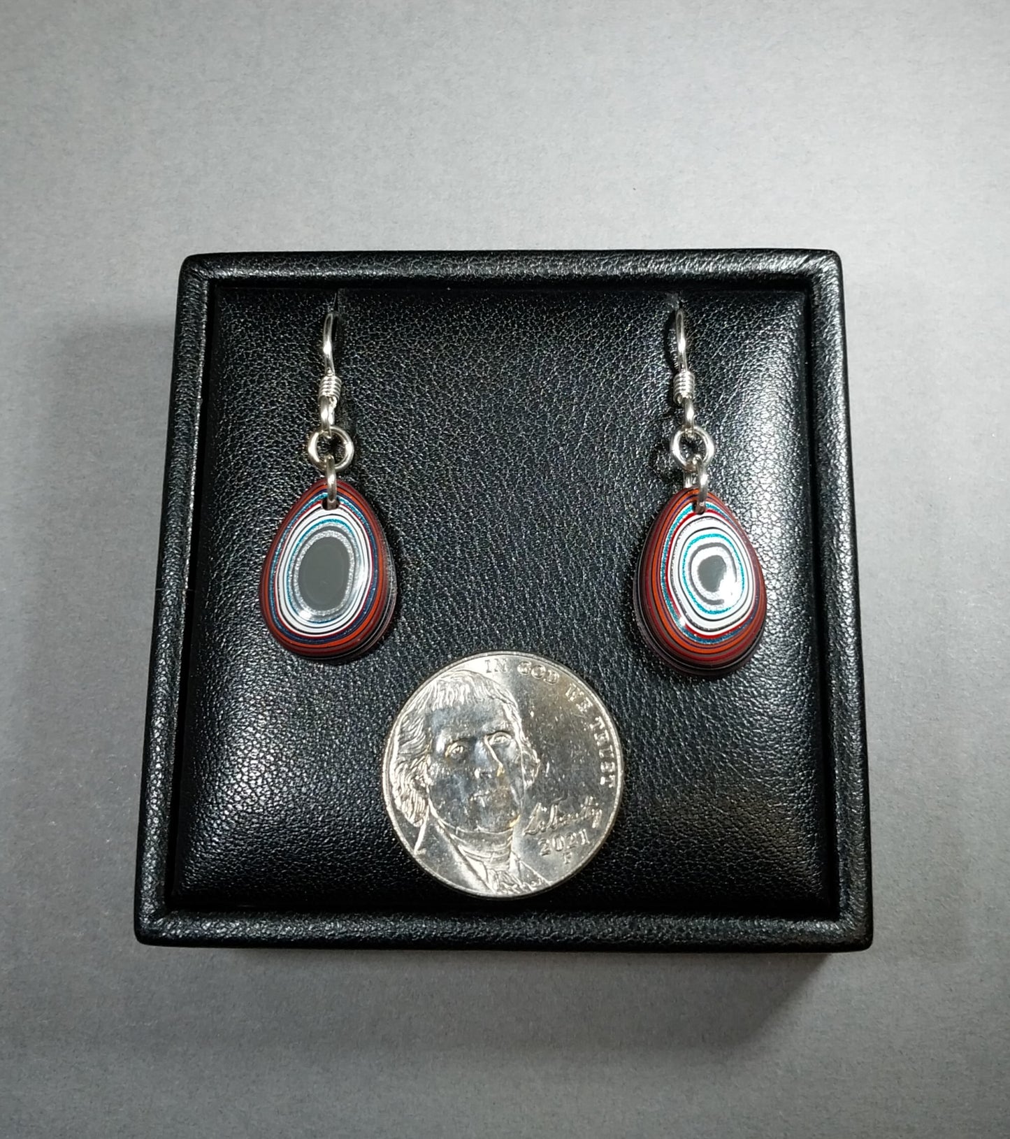 Fordite Earring Little Domed Teardrops with Sterling Silver