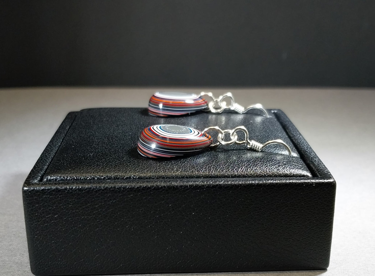 Fordite Earring Little Domed Teardrops with Sterling Silver