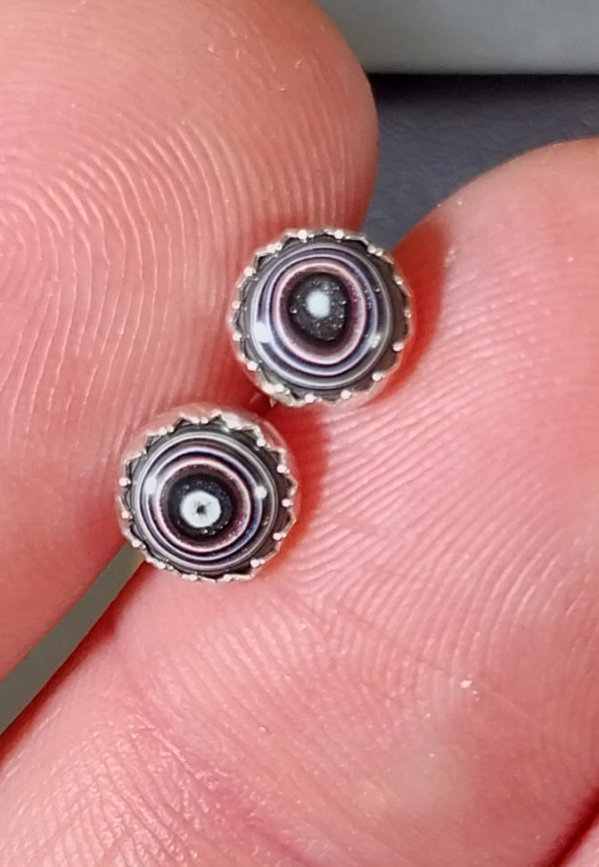Fordite Earring, TINY with PINK Fordite Silver Stud Earring, Fordite Post, Fordite, Fordite Jewelry, Tiny Colorful Earrings