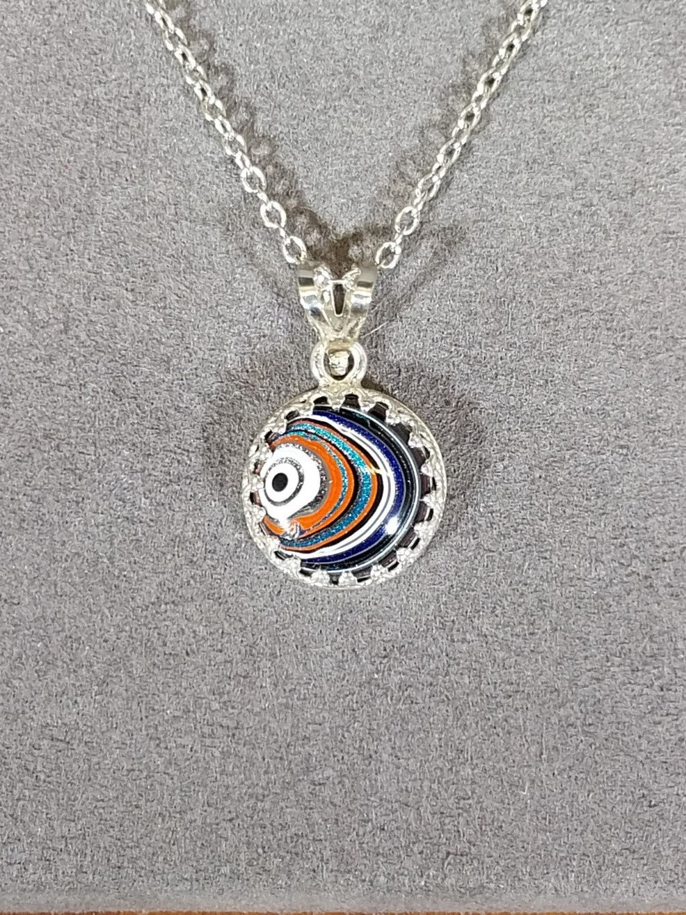 Fordite Necklace, Silver Setting, Stainless Steel Chain, W/O