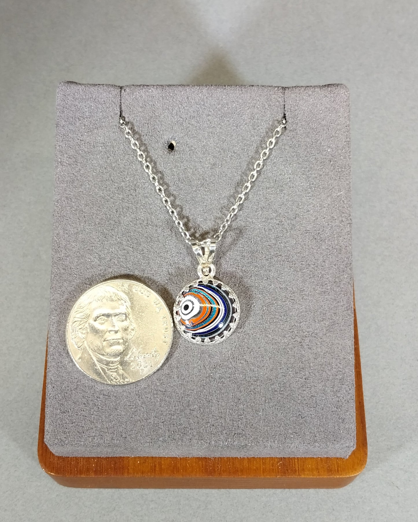 Fordite Necklace, Silver Setting, Stainless Steel Chain, W/O