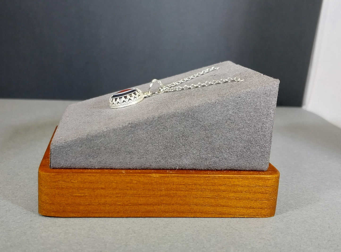 Fordite Necklace, Silver Setting, Stainless Steel Chain, W/O