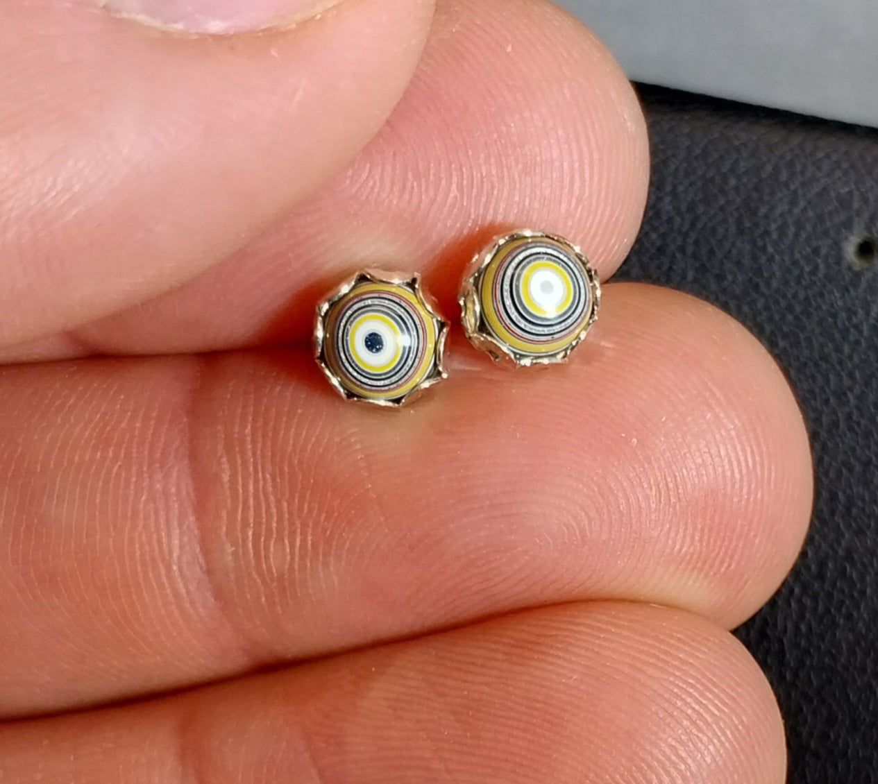 Fordite Earring, Solid Silver, Bright Colors, Fordite Stud Earrings