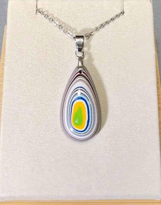 Fordite Necklace, Colorful Recycled, USA Handmade, Recycled EB103