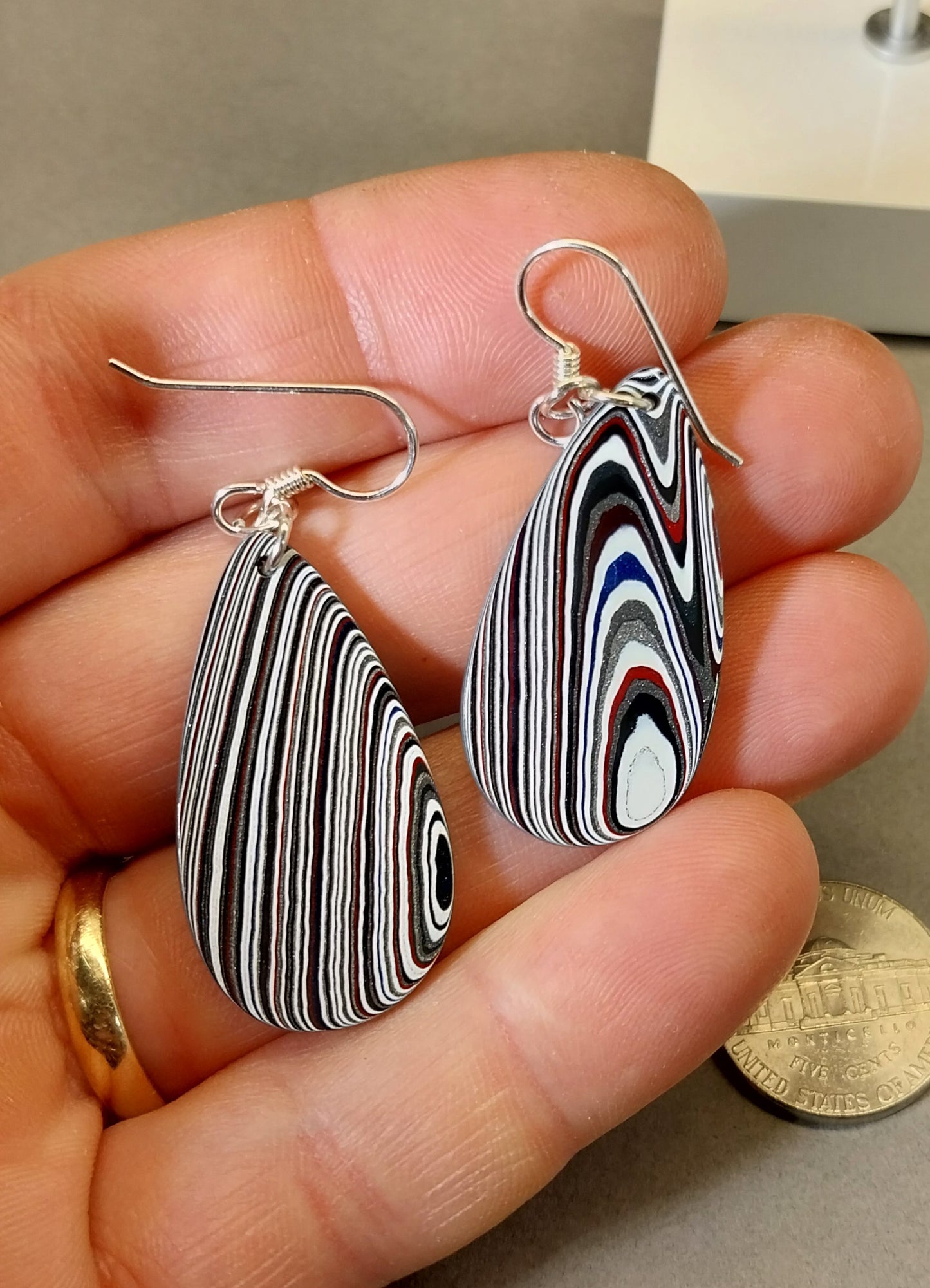 Fordite Earrings Oversize Set Sterling Ear Wires