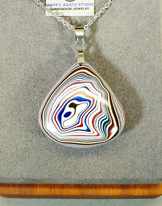 Fordite Necklace in Domed Fan Incredible Piece