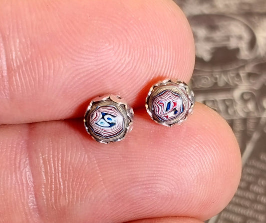 Fordite Earring, Silver Solid 925, Tiny Fordite Stud Earring, Fordite Jewelry, Wisconsin Handmade