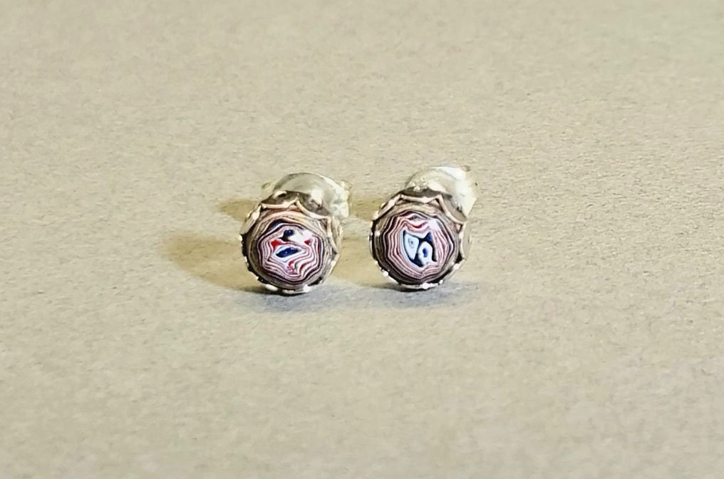 Fordite Earring, Silver Solid 925, Tiny Fordite Stud Earring, Fordite Jewelry, Wisconsin Handmade