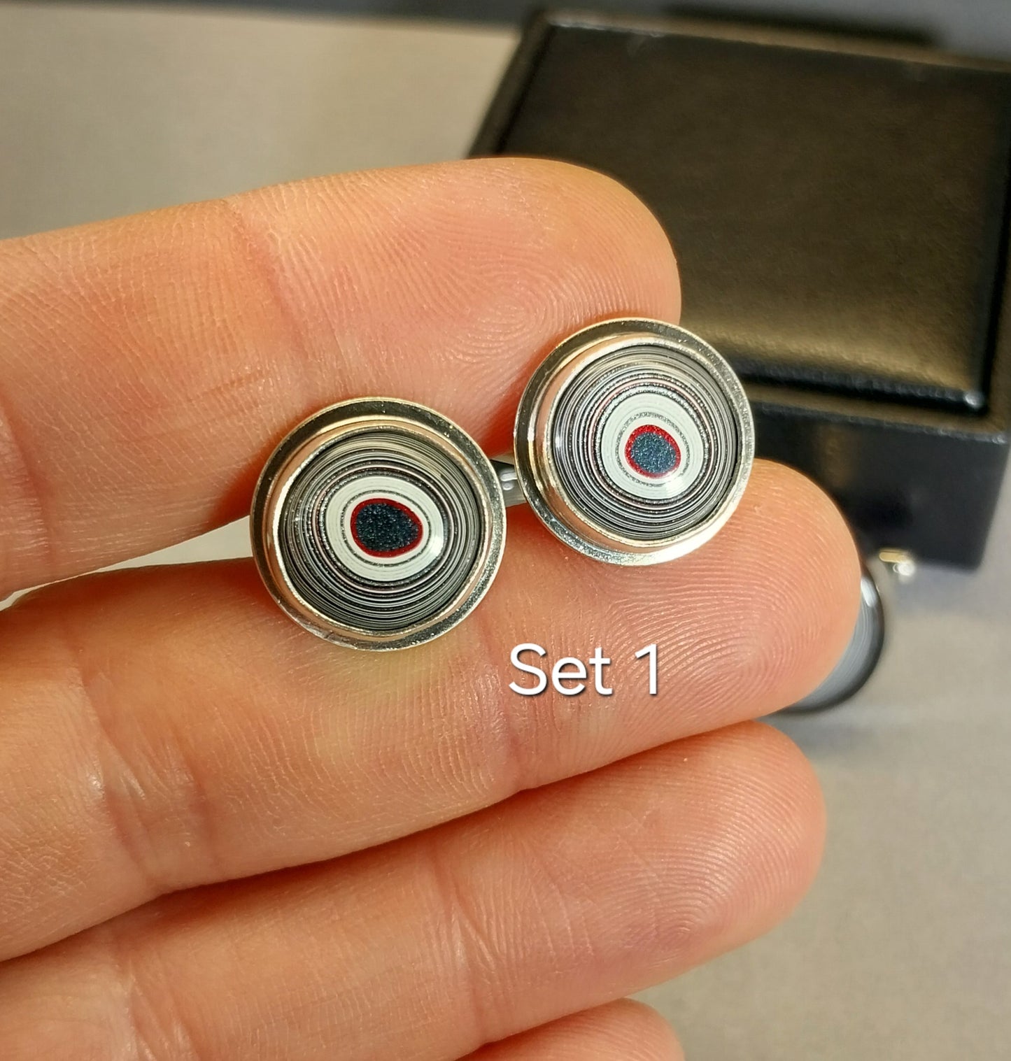 Michigan Fordite Cuff link, Silver or Steel You Pick, Fordite Cufflink, Great Patterns, American Detroit Agate