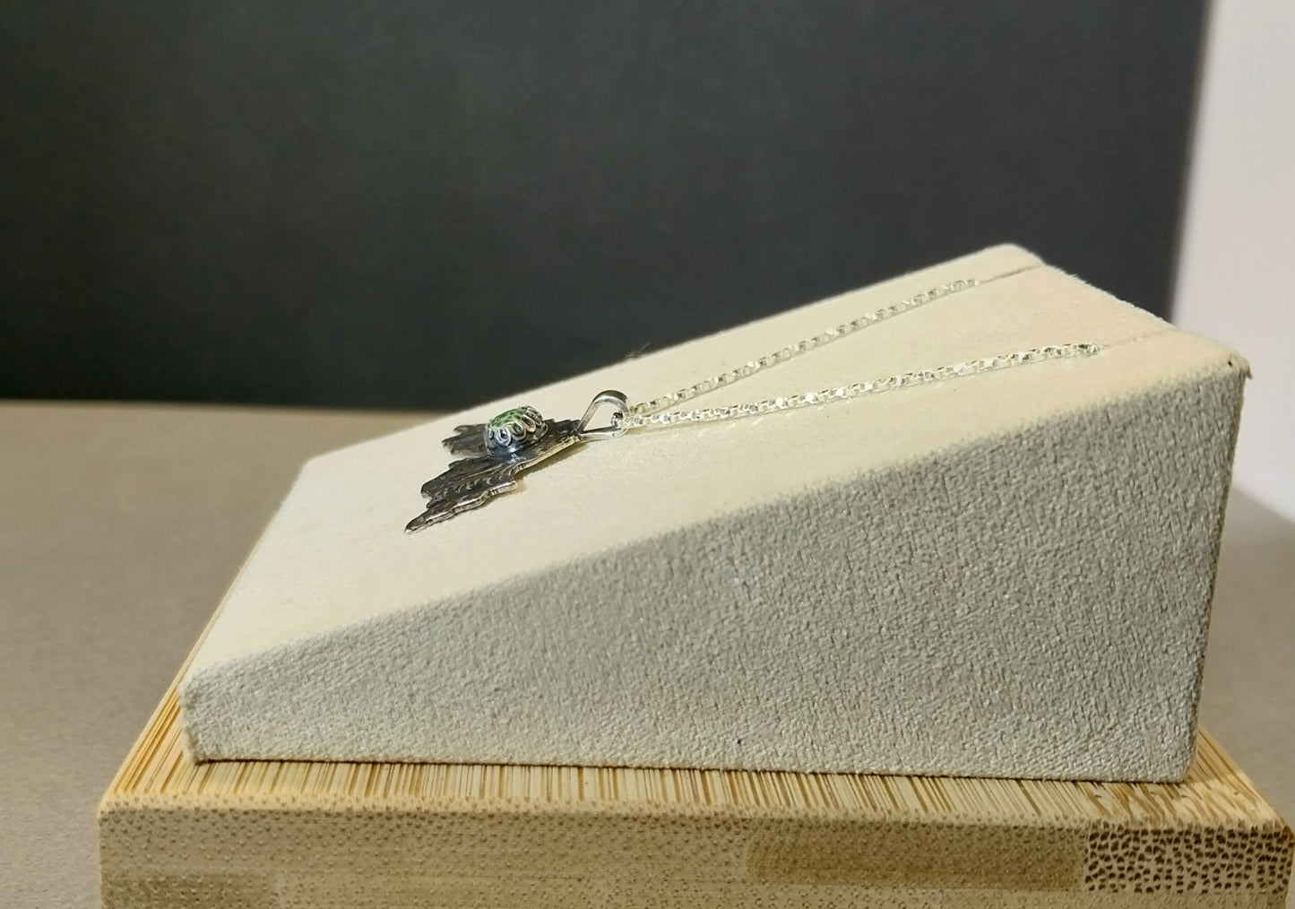 Greenstone Necklace In The Shape of Lake Superior Silver