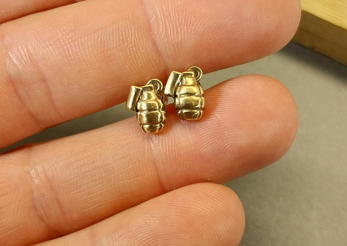 Handmade Bronze Grenade Earrings with Sterling Silver Posts W/O W198