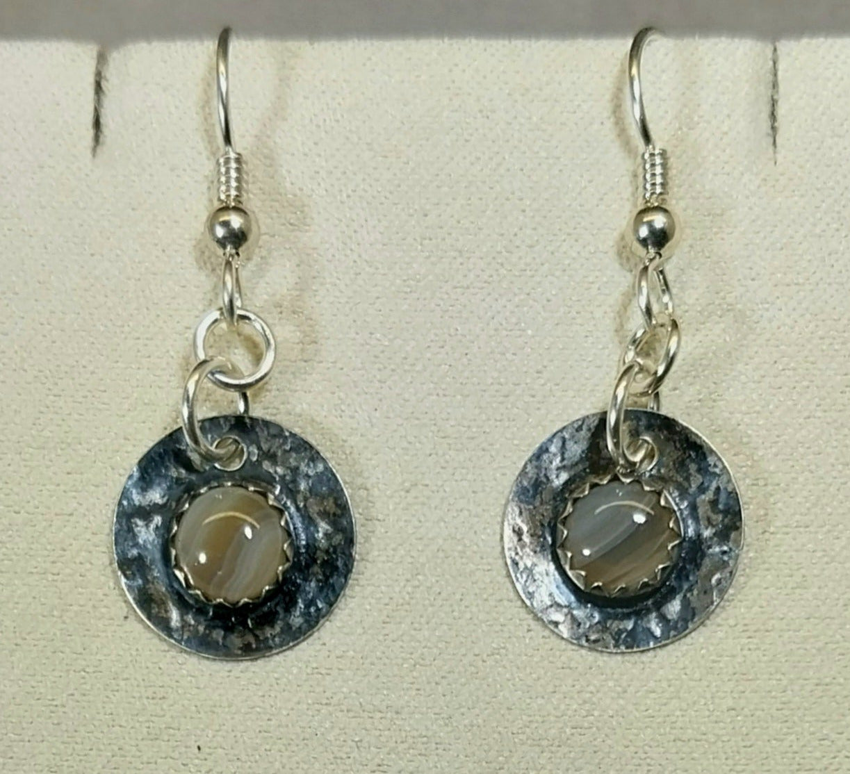 Lake Superior Agate Silver Dangle Earrings Artisan Handmade