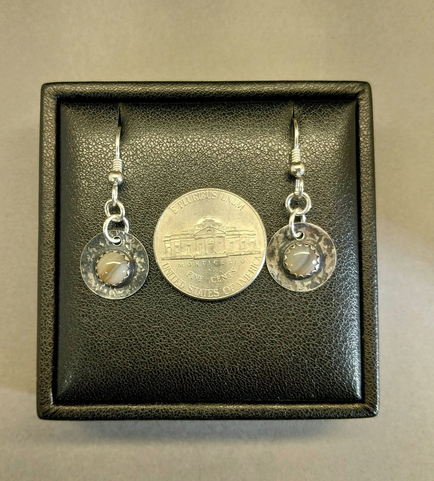 Lake Superior Agate Silver Dangle Earrings Artisan Handmade