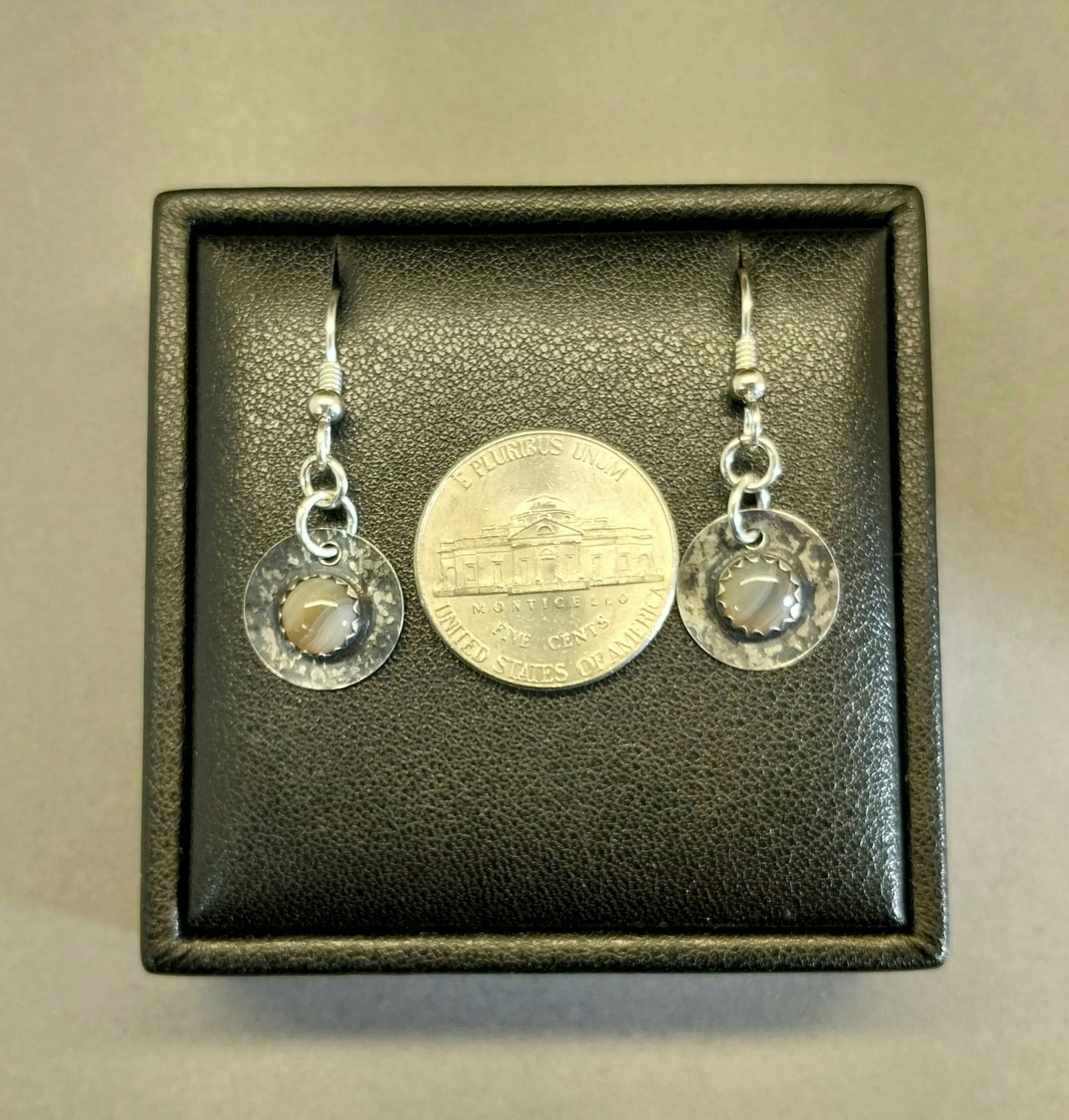 Lake Superior Agate Silver Dangle Earrings Artisan Handmade