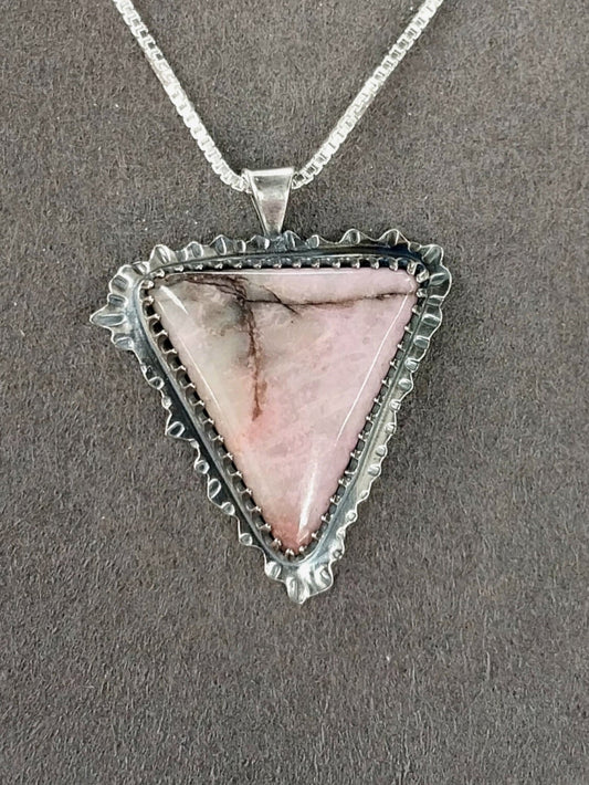 LGBTQ Pendant Necklace, California Pink Rhodonite Pendant, Lambda Pink Triangle Pride Gift