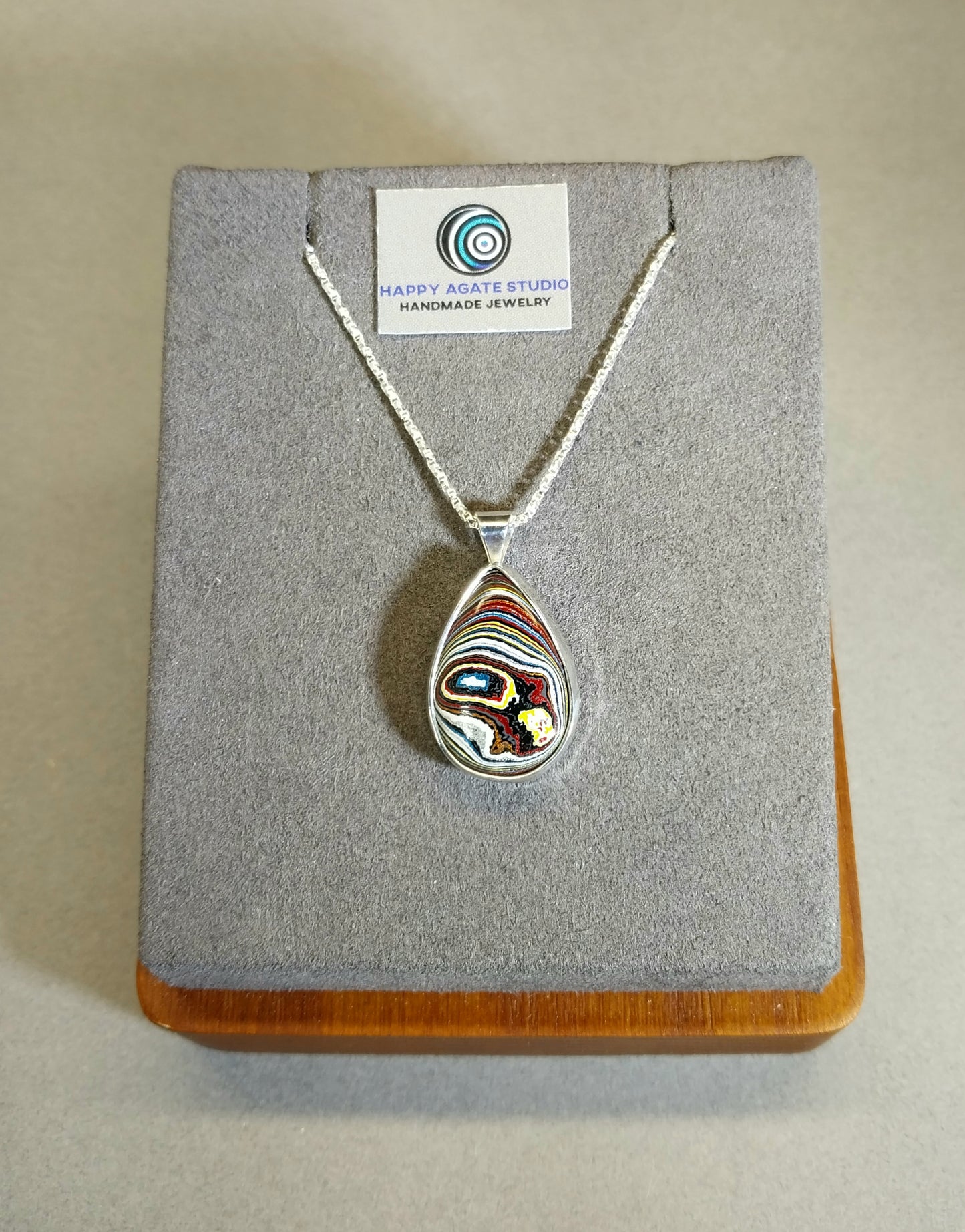 Corvettite Fordite Necklace in Sterling Silver