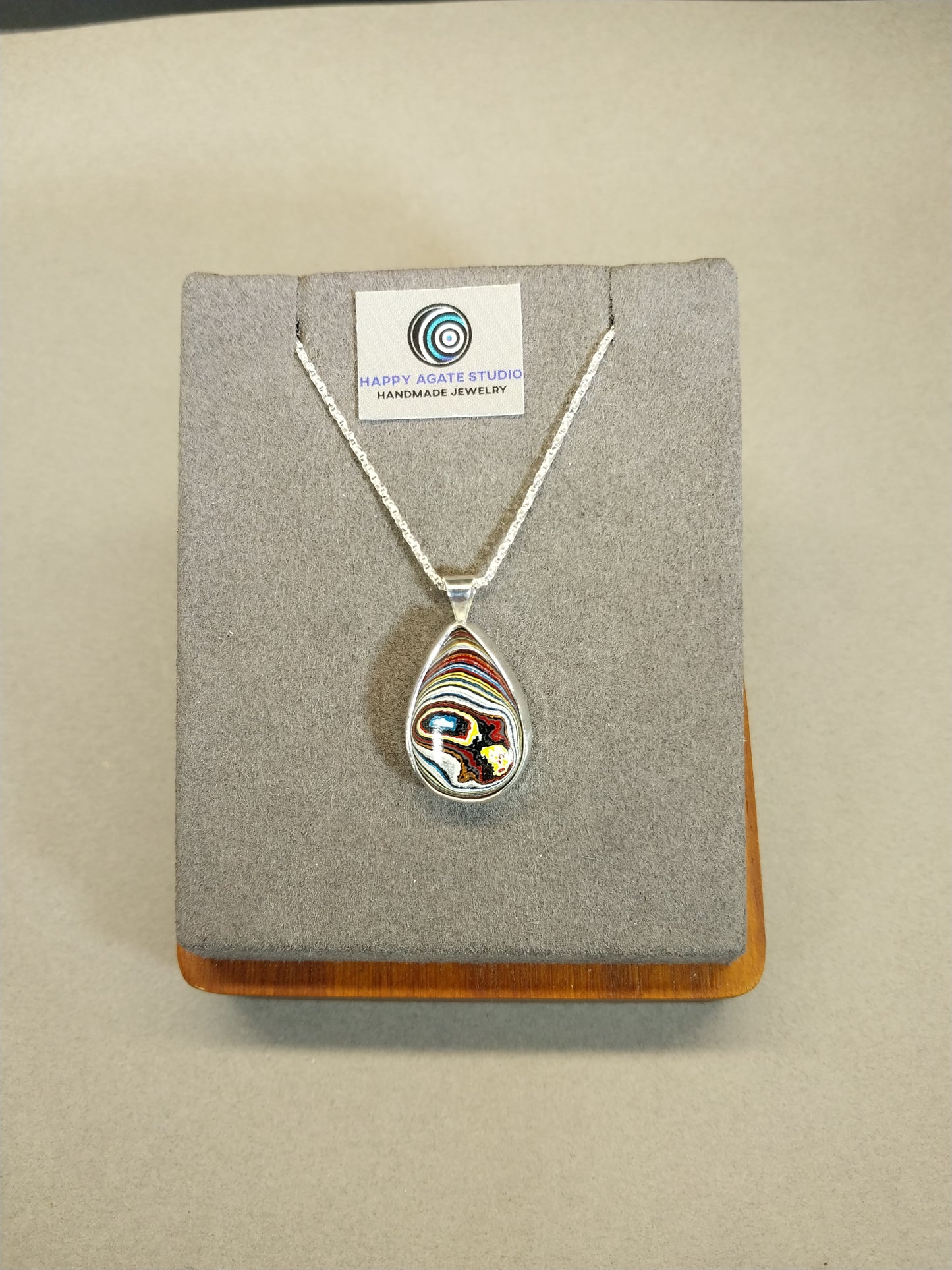Corvettite Fordite Necklace in Sterling Silver