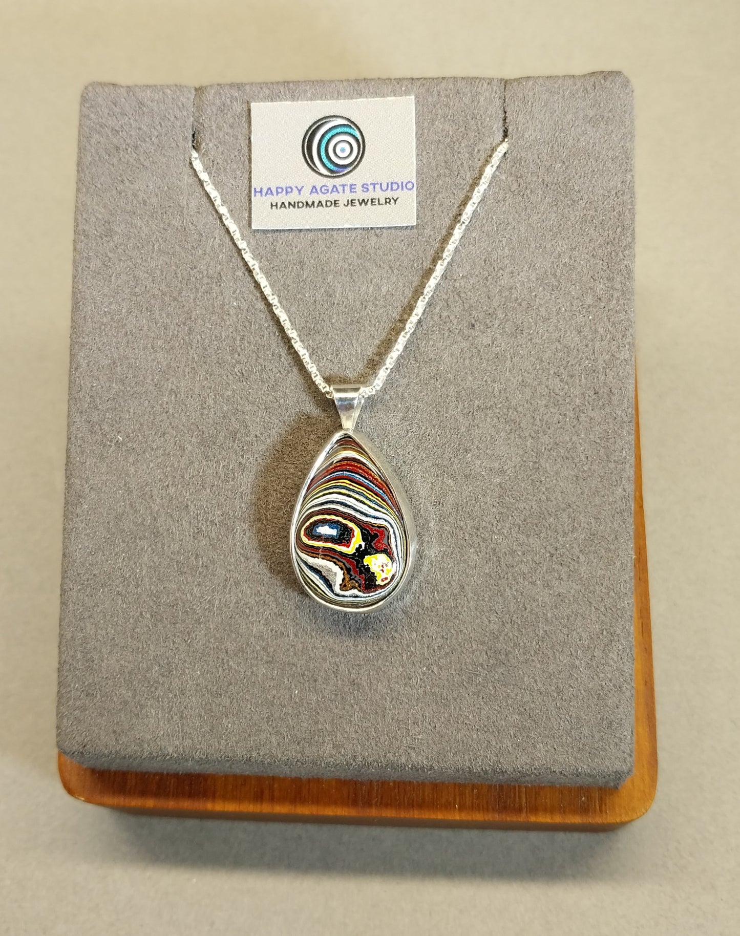 Corvettite Fordite Necklace in Sterling Silver