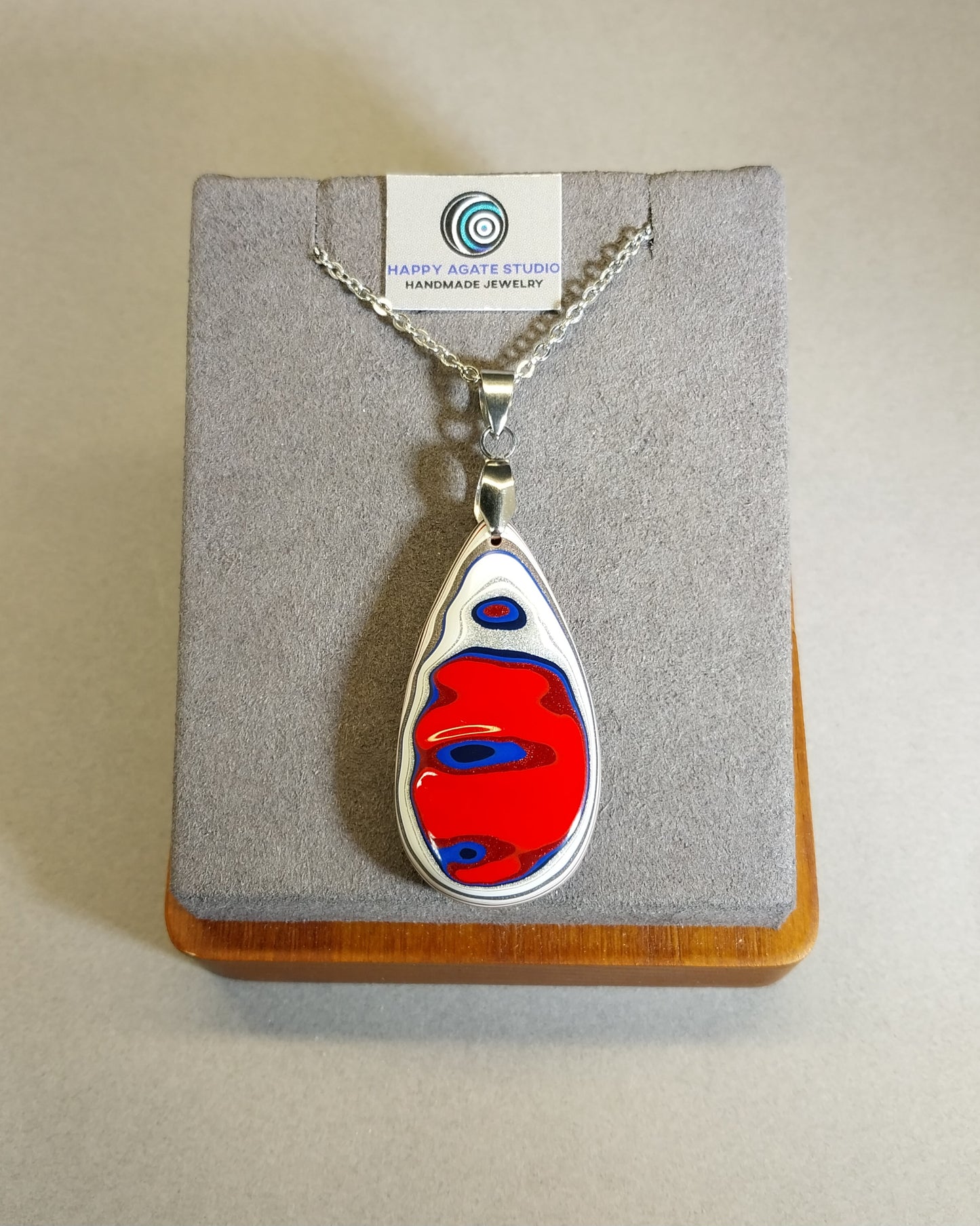 Fordite Necklace, Solid Sterling Silver 925, USA Handmade, Recycled EB38