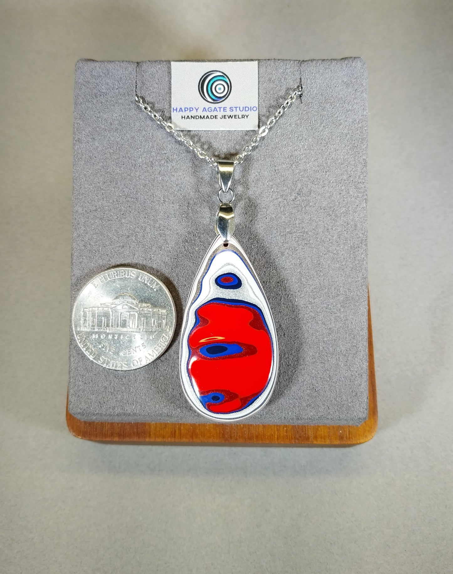 Fordite Necklace, Solid Sterling Silver 925, USA Handmade, Recycled EB38
