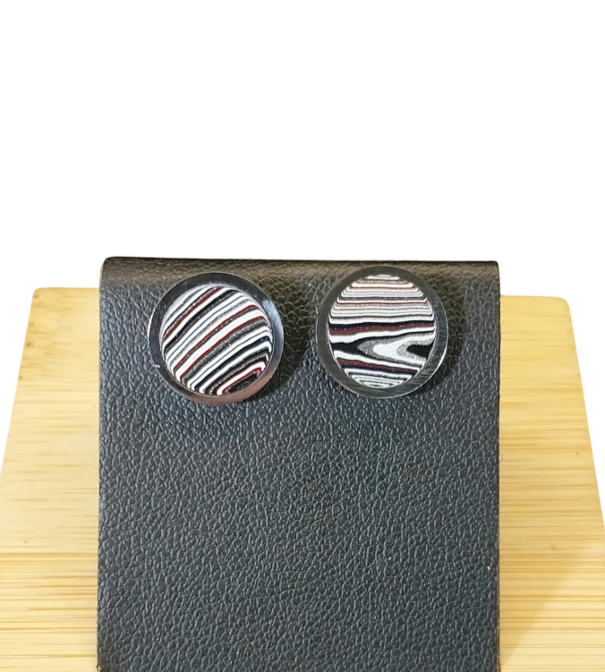 Michigan Fordite Earring, Colorful Fordite Stud Earring, Stainless Steel, EB115