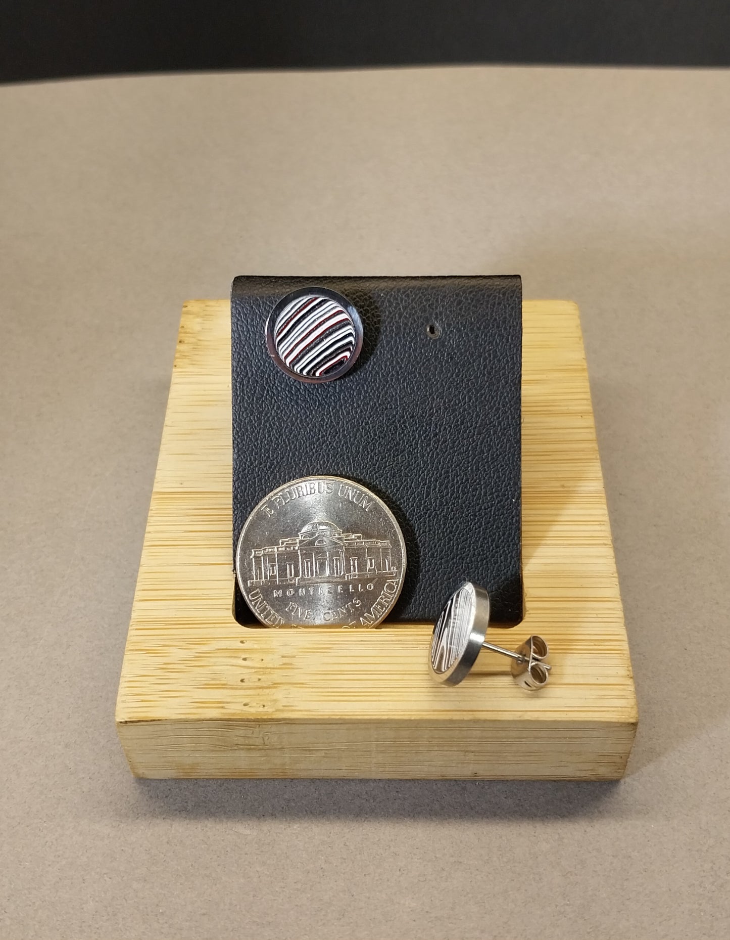 Michigan Fordite Earring, Colorful Fordite Stud Earring, Stainless Steel, EB115