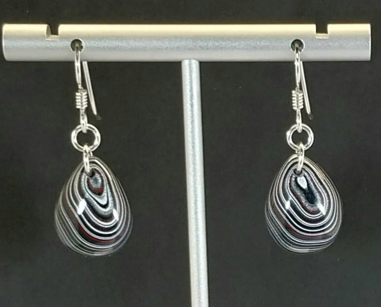 Fordite Earrings Good sized Domed Teardrops Showing the Layers