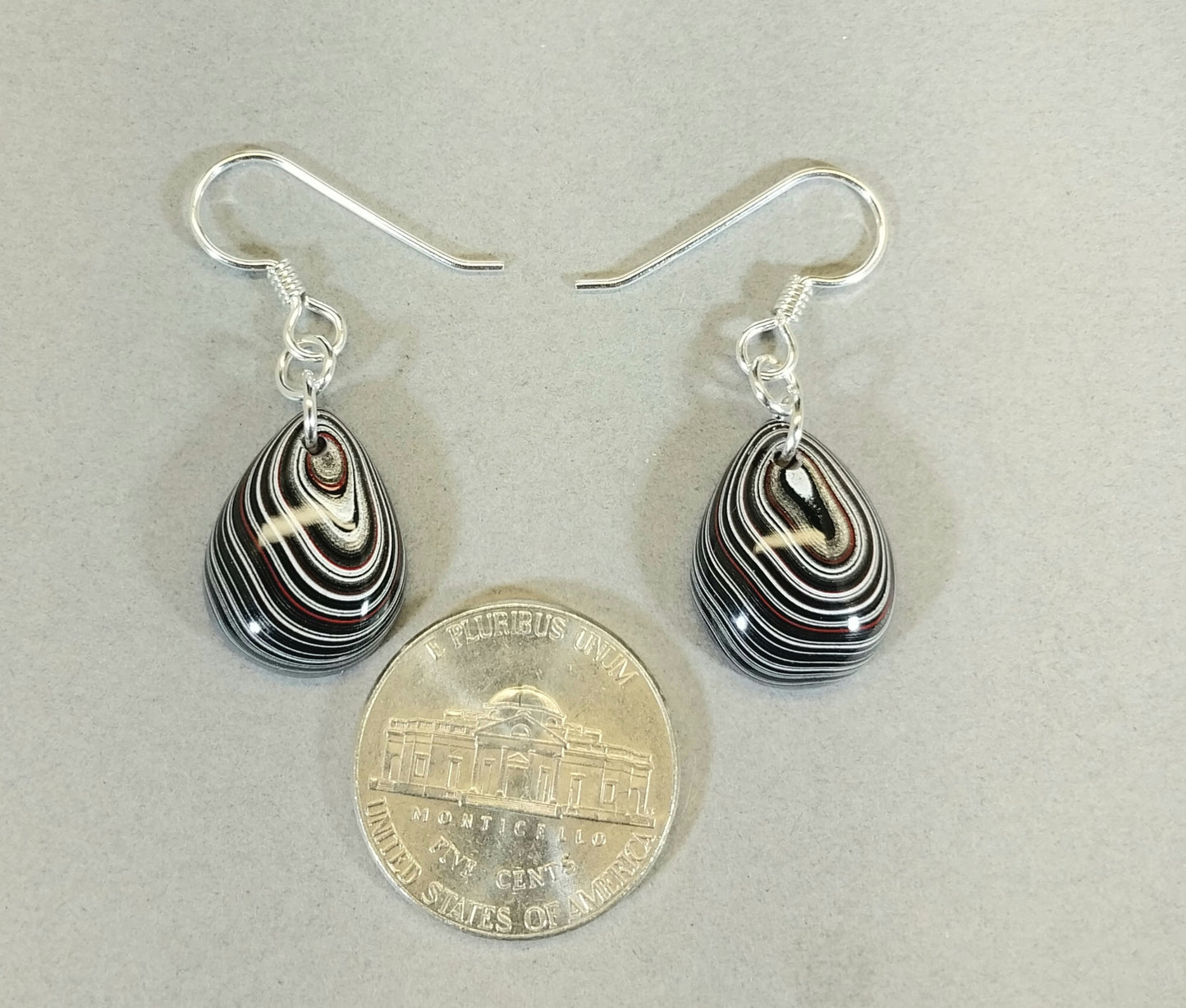 Fordite Earrings Good sized Domed Teardrops Showing the Layers