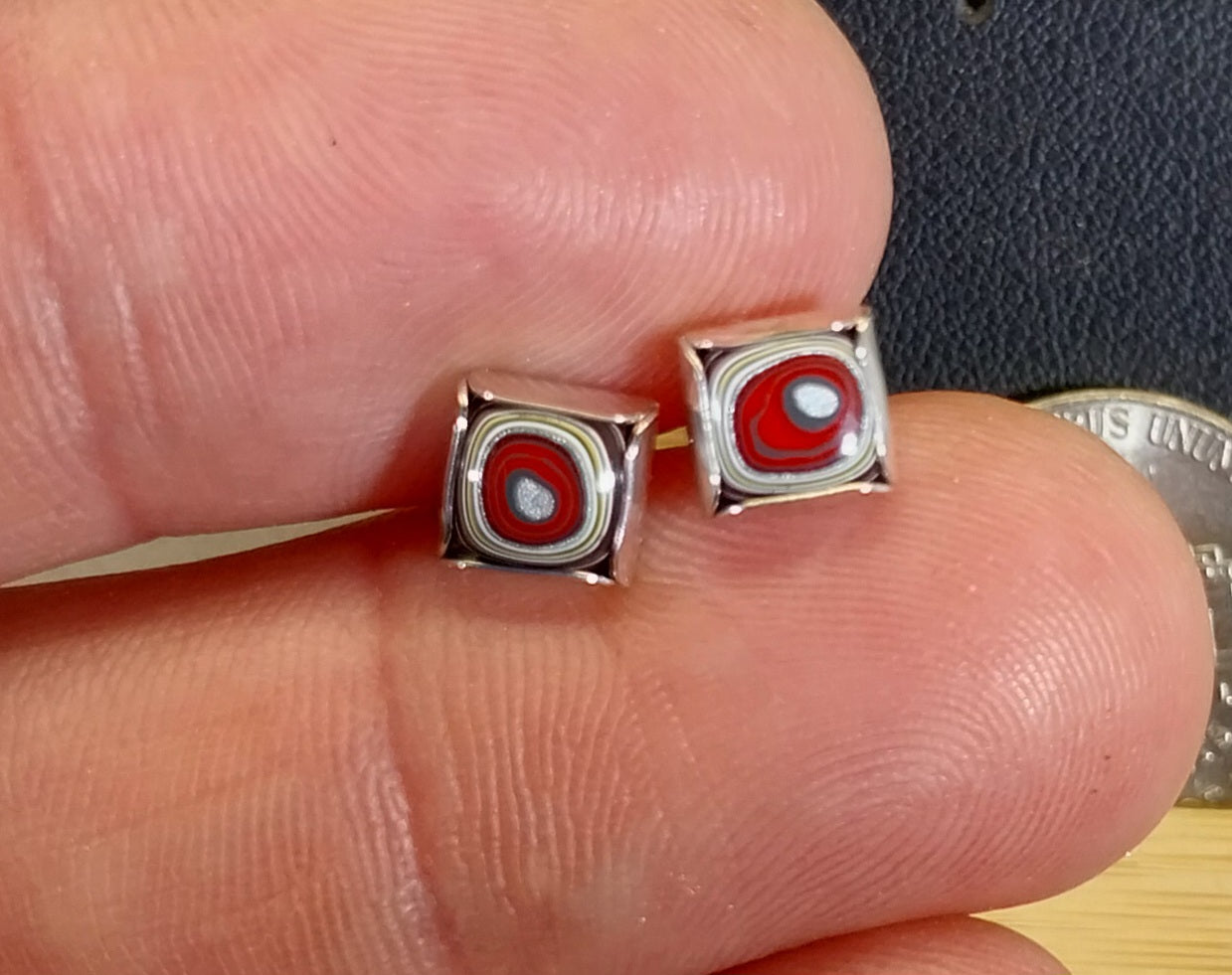 Wisconsin Made Fordite Stud Earrings Corvettite Fordite