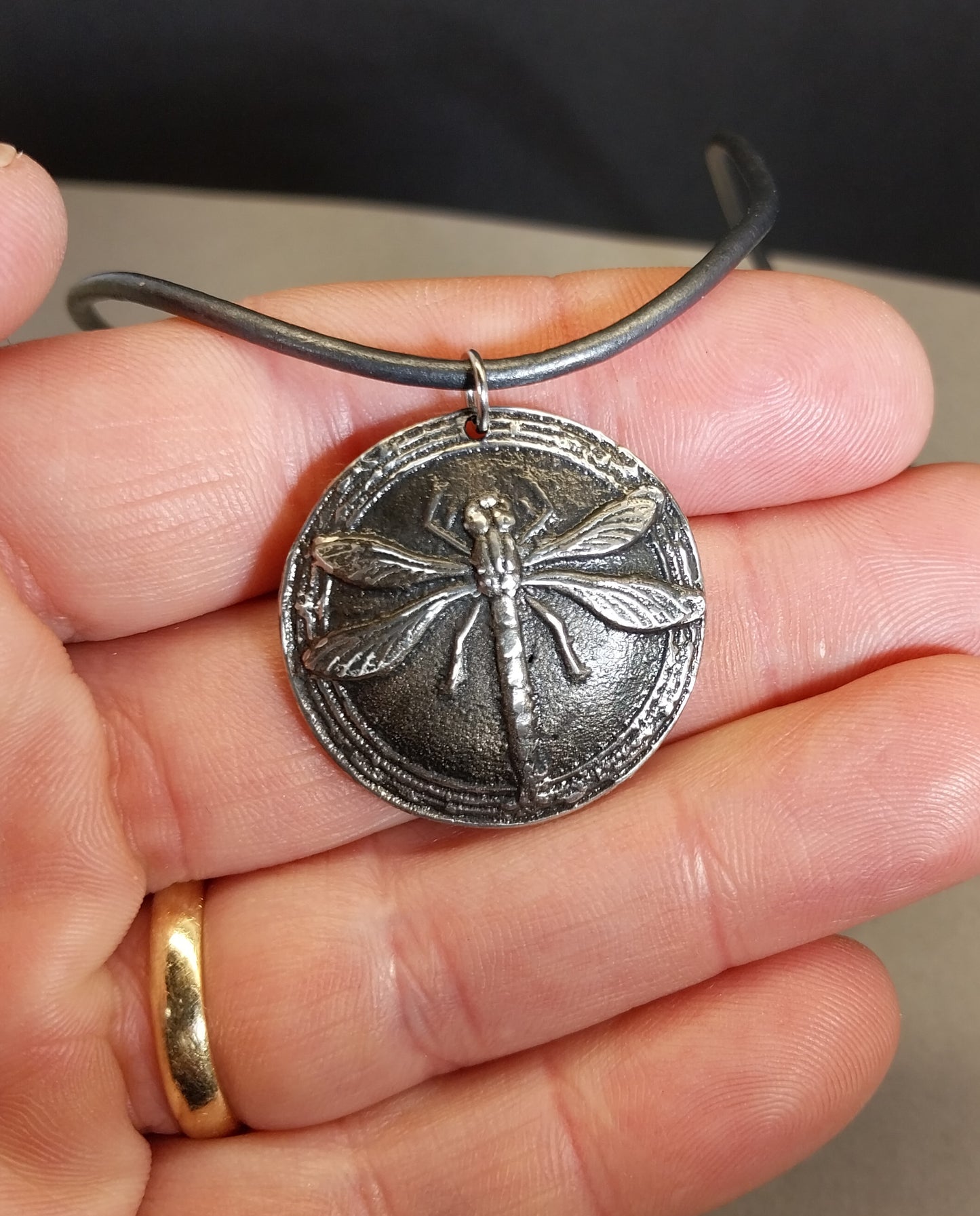Dragonfly Necklace, Dragonfly Medallion, Hand Cast Pewter, Unique Nature Lover Gift for Women or Men, W/O W217